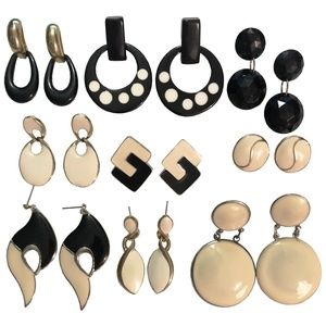 Ebony & Ivory Vintage 80's-90's Pireced Earrings